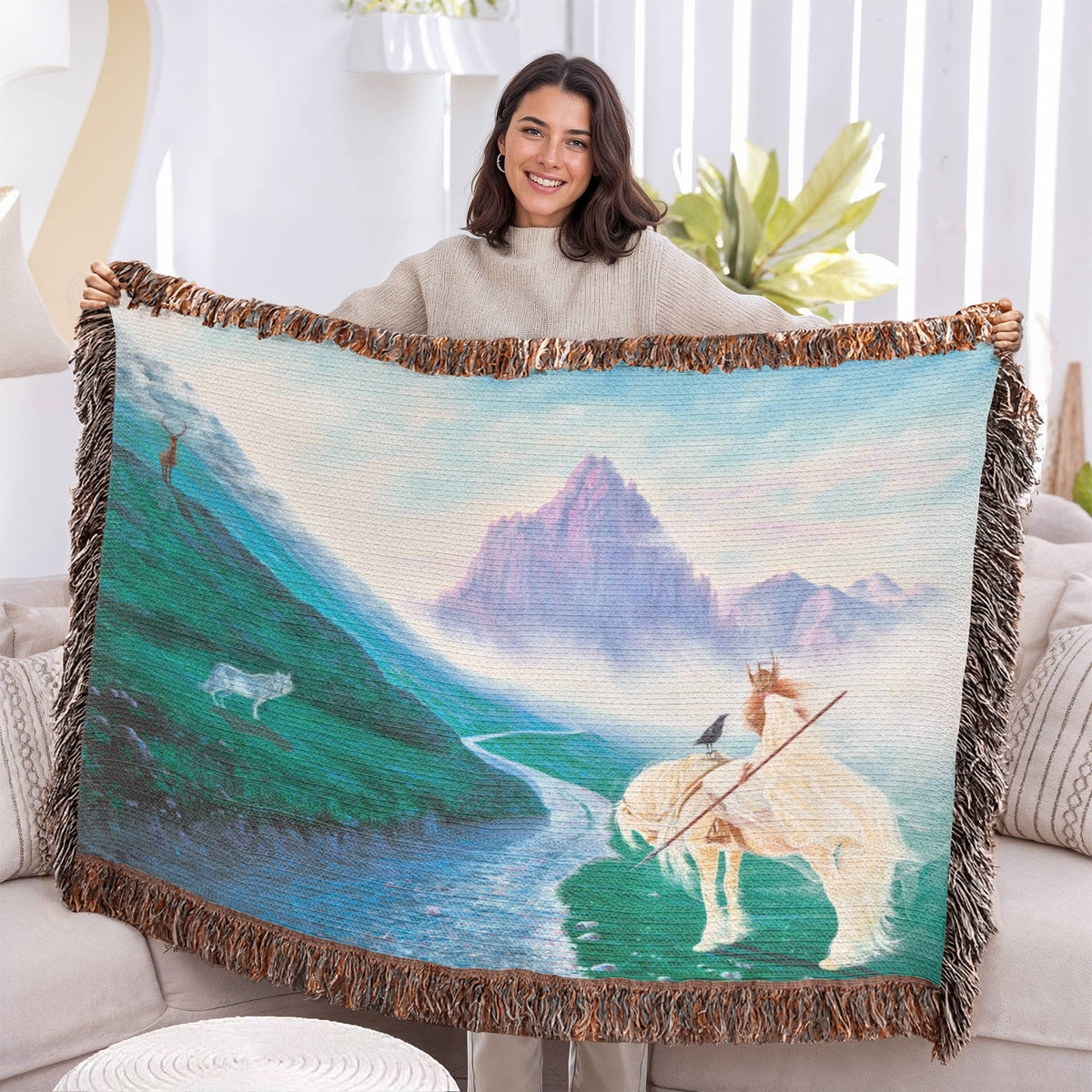Way to Valhalla Woven Blanket, Determination Symbol, Norse Mythology Decor, Viking Throw Blanket, PMF Collection No. 5, Mystical Gift