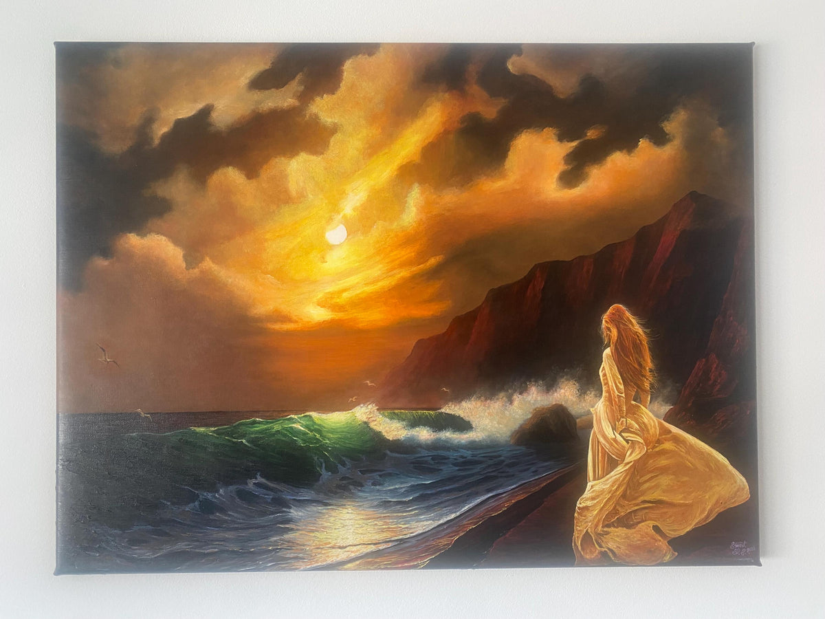 Mystic Moon Oil Painting Digital Print, Mythical Fantasy Art Printable, Mystic Feminine Power PMF Collection No 2 Poster
