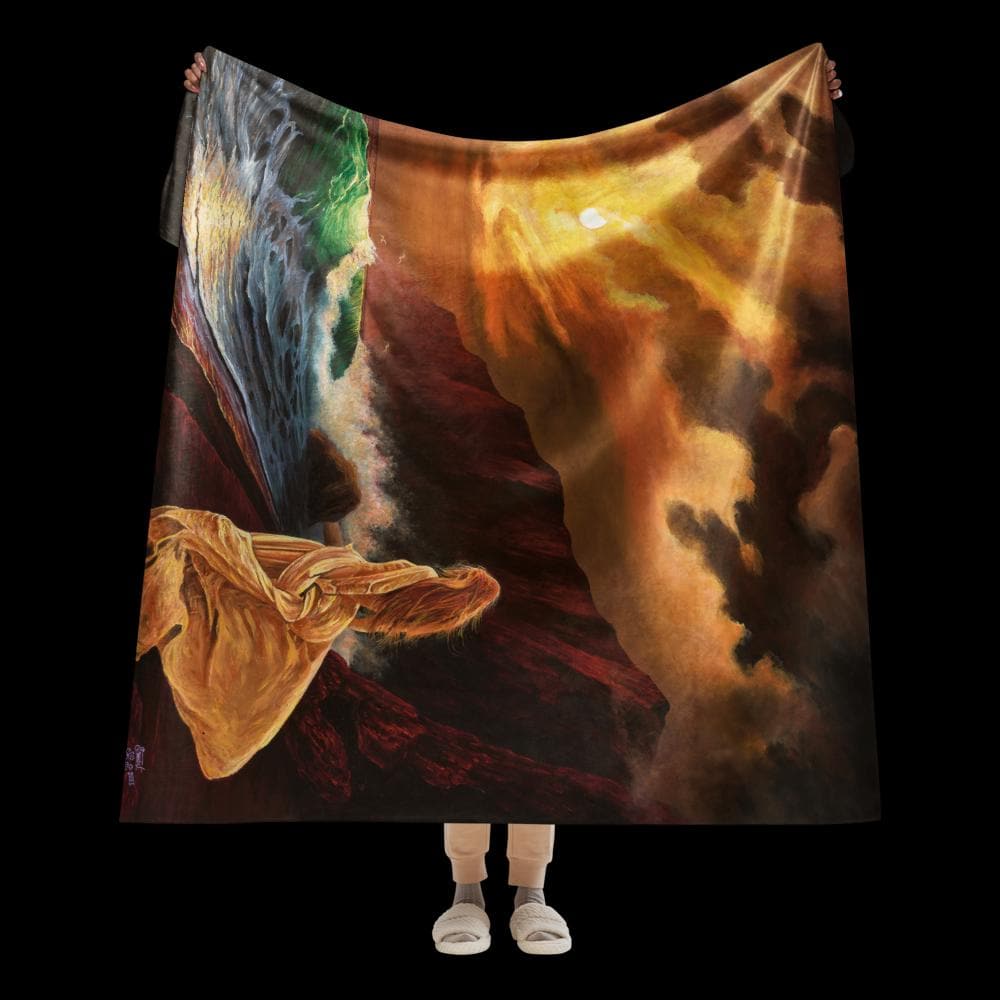 Woman on Cliff at Sunset Sherpa Blanket – Mystic Moon | PMF Collection No. 2: Receptivity | Celestial Goddess Throw Blanket