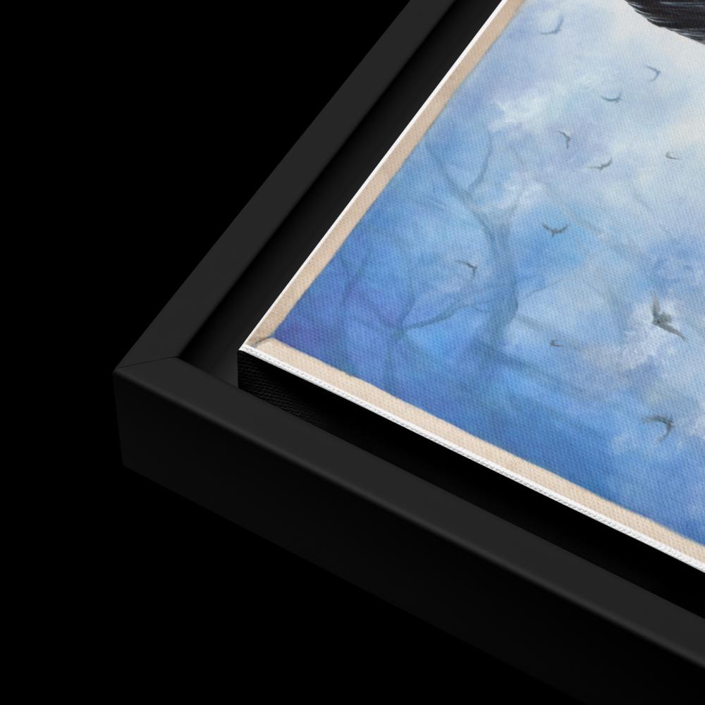 Mystical Woman with Wolves & Raven Framed Canvas – Woman's Spell | PMF Collection No. 3- Intuition | Dark Fantasy Wall Art