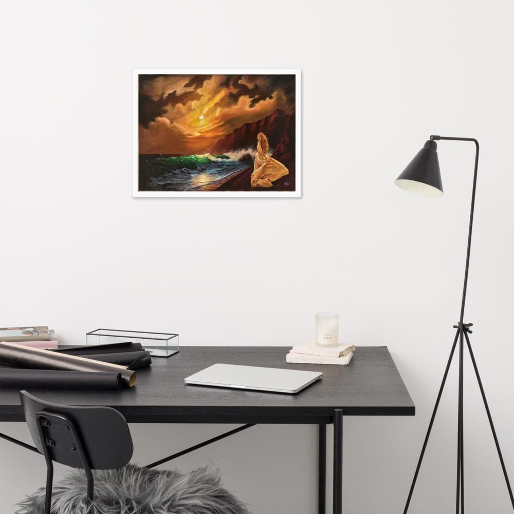 Woman on Cliff at Sunset Framed Canvas – Mystic Moon | PMF Collection No. 2: Receptivity | Celestial Goddess Wall Art