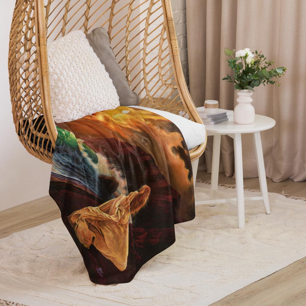 Woman on Cliff at Sunset Sherpa Blanket – Mystic Moon | PMF Collection No. 2: Receptivity | Celestial Goddess Throw Blanket