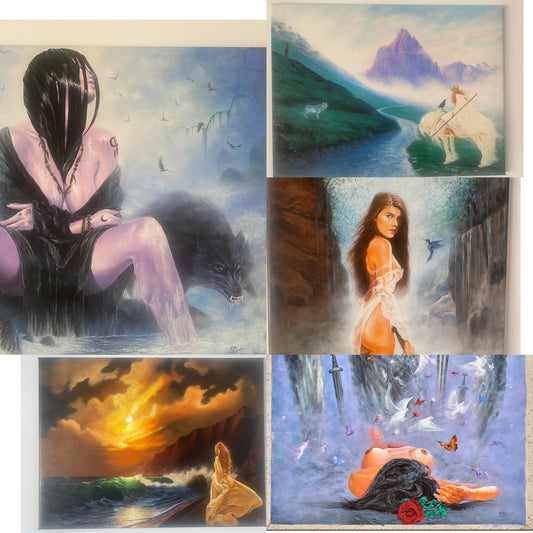 PMF Complete Collection – 5 Mythical Fantasy Oil Paintings Digital Print Bundle, Mystic Feminine Power Art Set, Instant Download