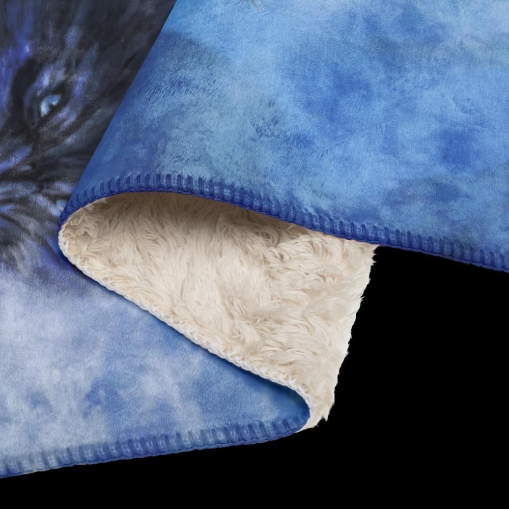 Mystical Woman with Wolves & Raven Sherpa Blanket – Woman's Spell | PMF Collection No. 3-Intuition | Dark Fantasy Throw Blanket