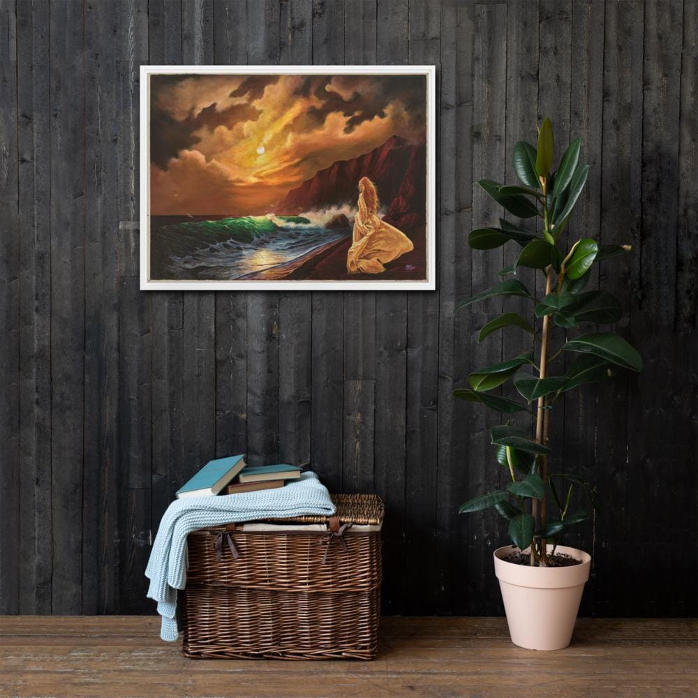Woman on Cliff at Sunset Framed Canvas – Mystic Moon | PMF Collection No. 2: Receptivity | Celestial Goddess Wall Art