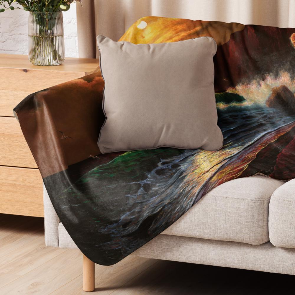 Woman on Cliff at Sunset Sherpa Blanket – Mystic Moon | PMF Collection No. 2: Receptivity | Celestial Goddess Throw Blanket