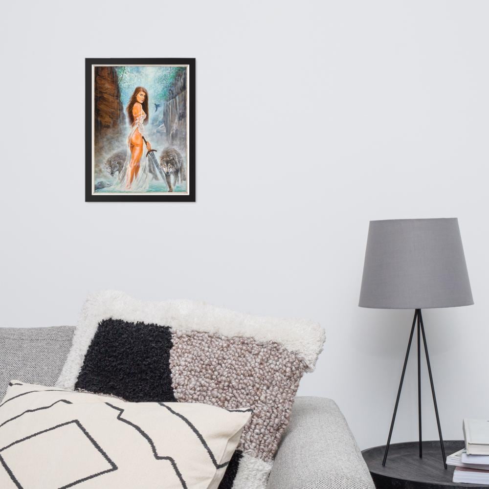 Warrior Woman with Sword & Wolves Framed Poster – The Lady of the Lake | PMF Collection No. 1: Power | Norse Mythology Wall Art