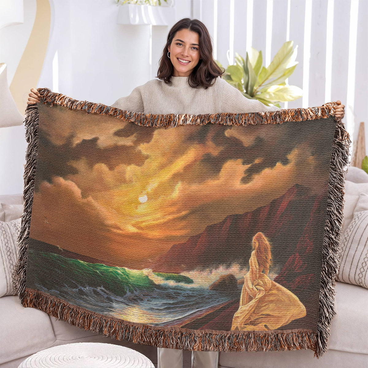 Mystic Moon Woven Blanket, Receptivity Symbol, Moon Goddess Decor, Mystical Throw Blanket, PMF Collection No. 2, Spiritual Gift