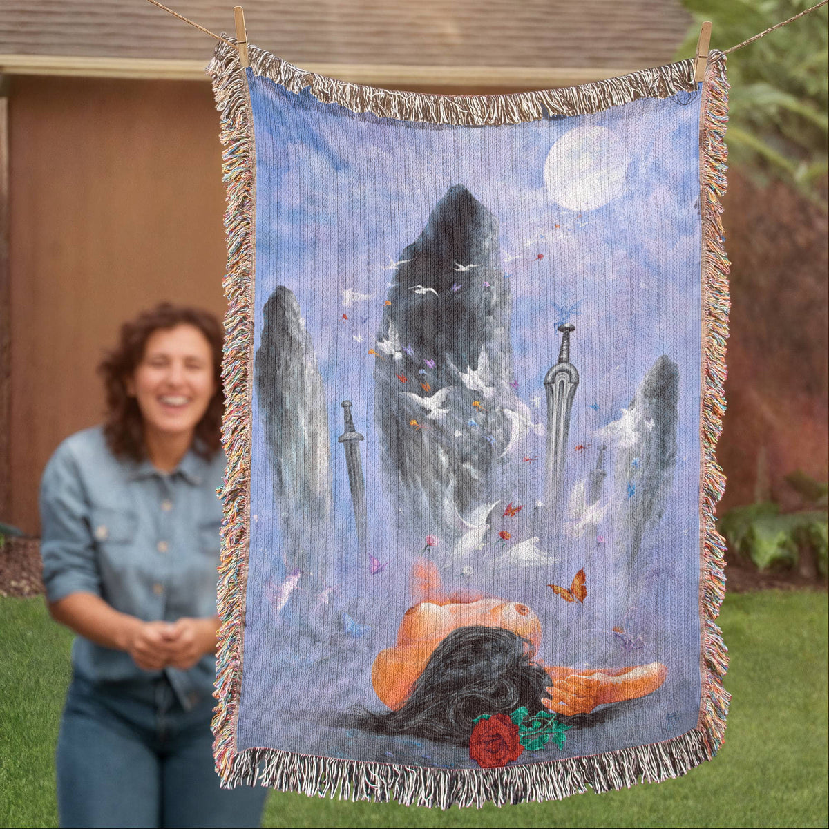 Life Is a Dream Woven Blanket, Creativity Symbol, Surrealist Art Throw, Mystical Home Decor, PMF Collection No. 4, Gift for Artists