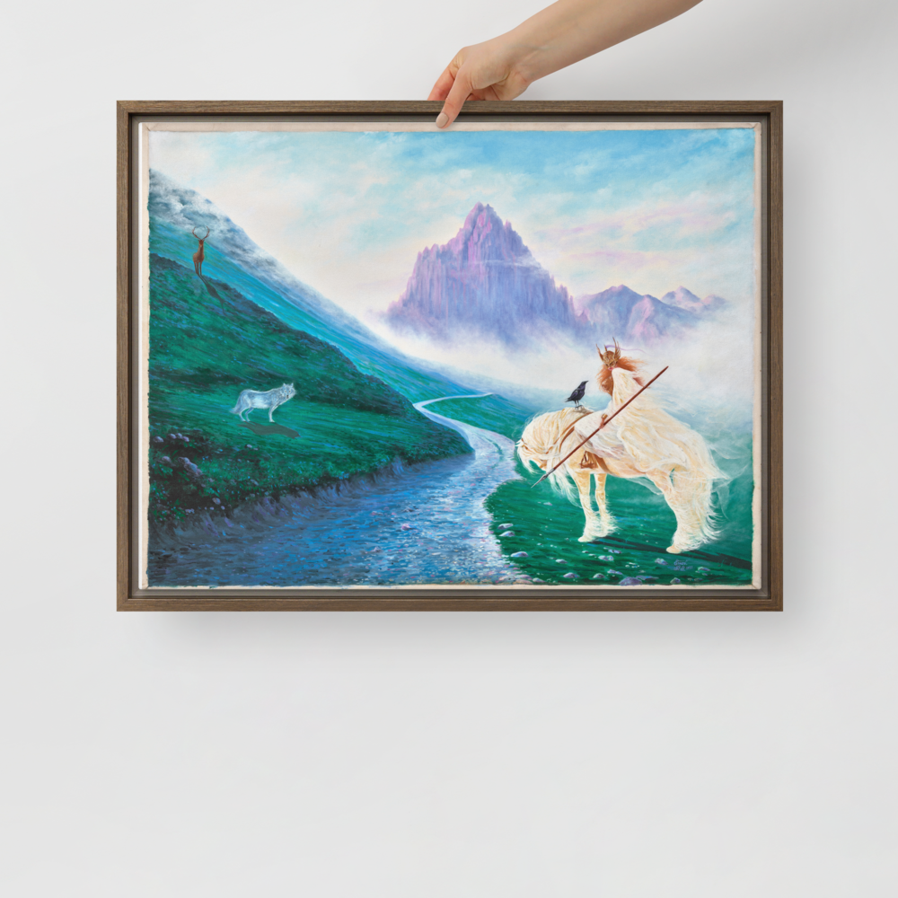 Valkyrie Warrior on Horseback Framed Canvas – Way to Valhalla | PMF Collection No. 5: Determination | Norse Mythology Wall Art